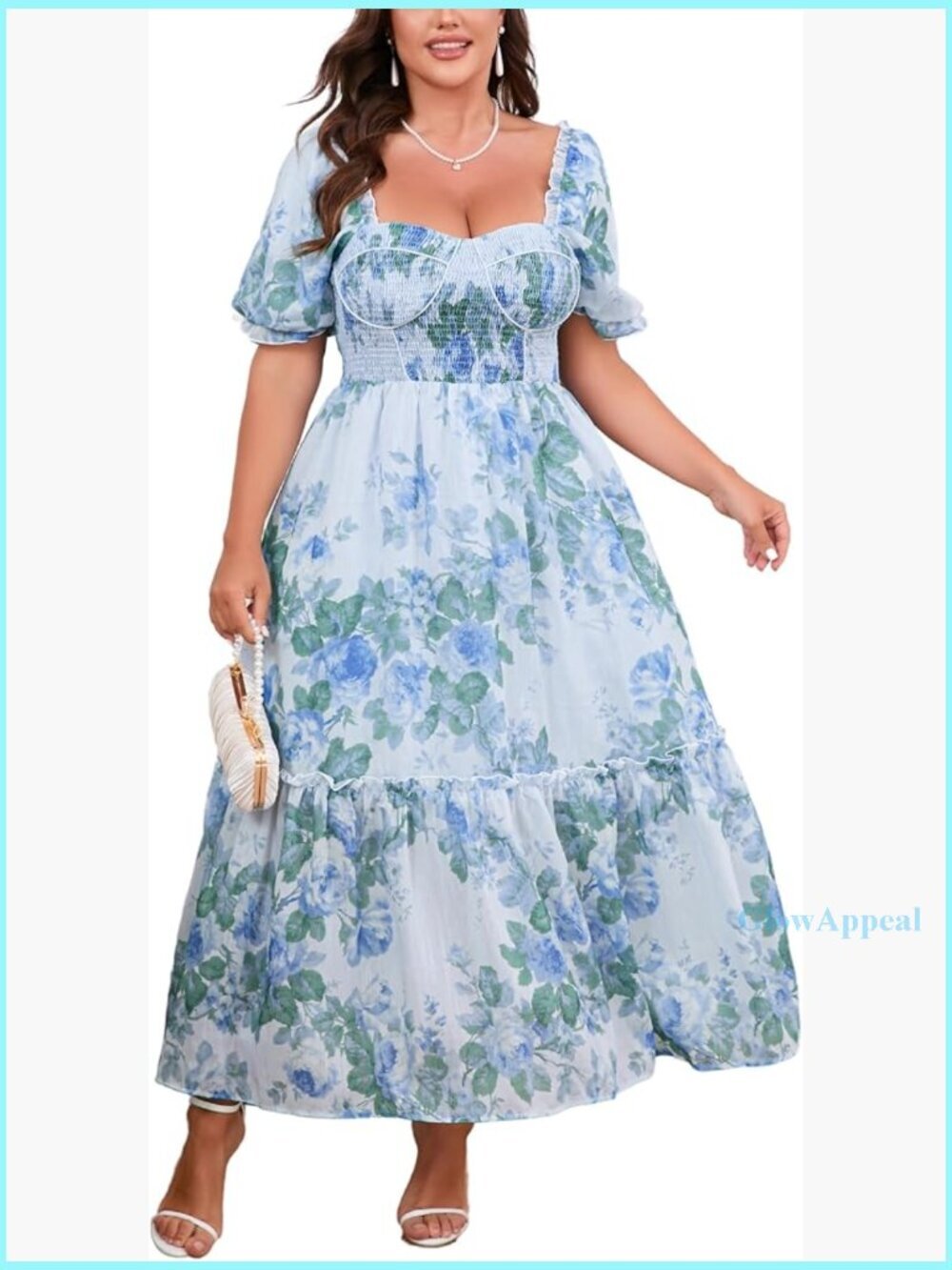 Plus Size Maxi Dress Puff Sleeves Smocked Corset Formal Casual Flowy